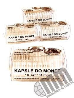 Kapsle do monet pakowane po 10 szt / 31 mm
