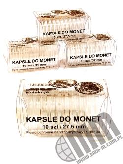 Kapsle do monet pakowane po 10 szt / 27,5 mm