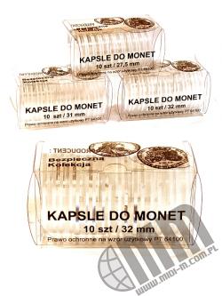 Kapsle do monet pakowane po 10 szt / 32 mm
